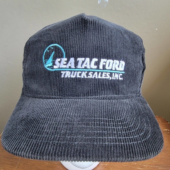 Vintage SeaTac Ford Truck Sales Inc. Corduroy, Snapback Hat Cap Black - Picture 2 of 9